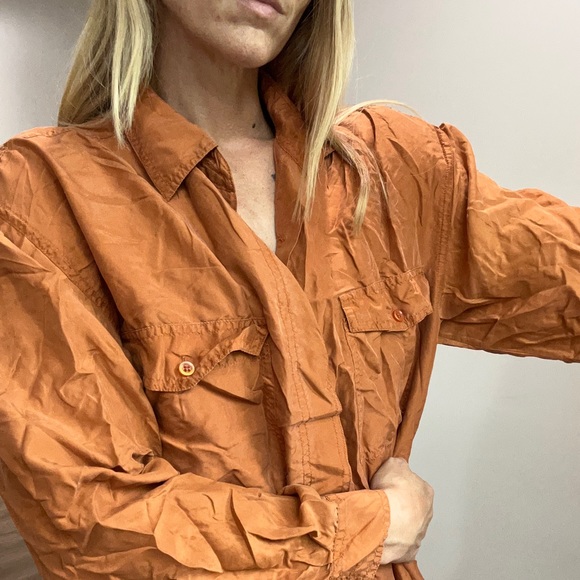 Whistles 100% Silk Orange Button Down Short Sleeve - Size Medium - Picture 4 of 5